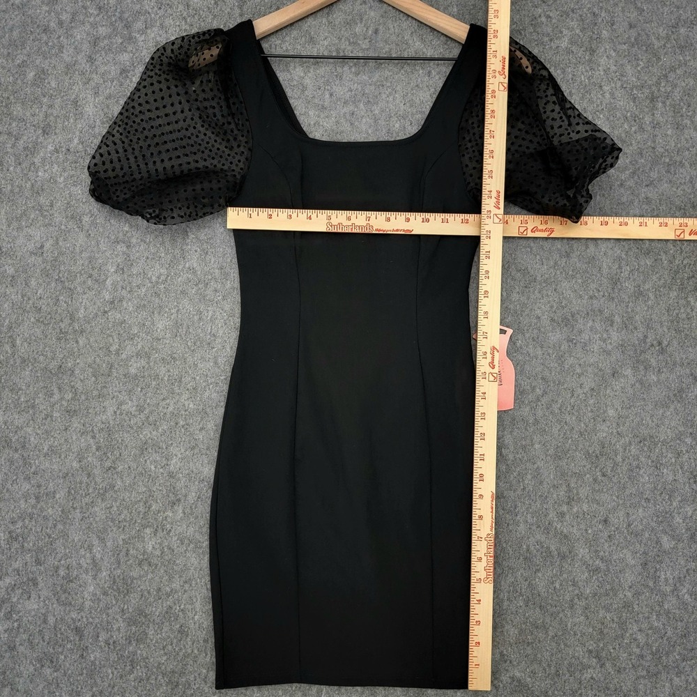 Haute Monde Dress Womens M Black Swiss Dot Puff Sleeve Bodycon Mini - Picture 9 of 12